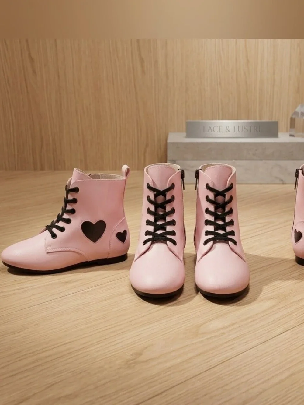 227 Spellbound Soles Pink Heart Detail Lace Up Zip Combat Boots Size 9 Toddler